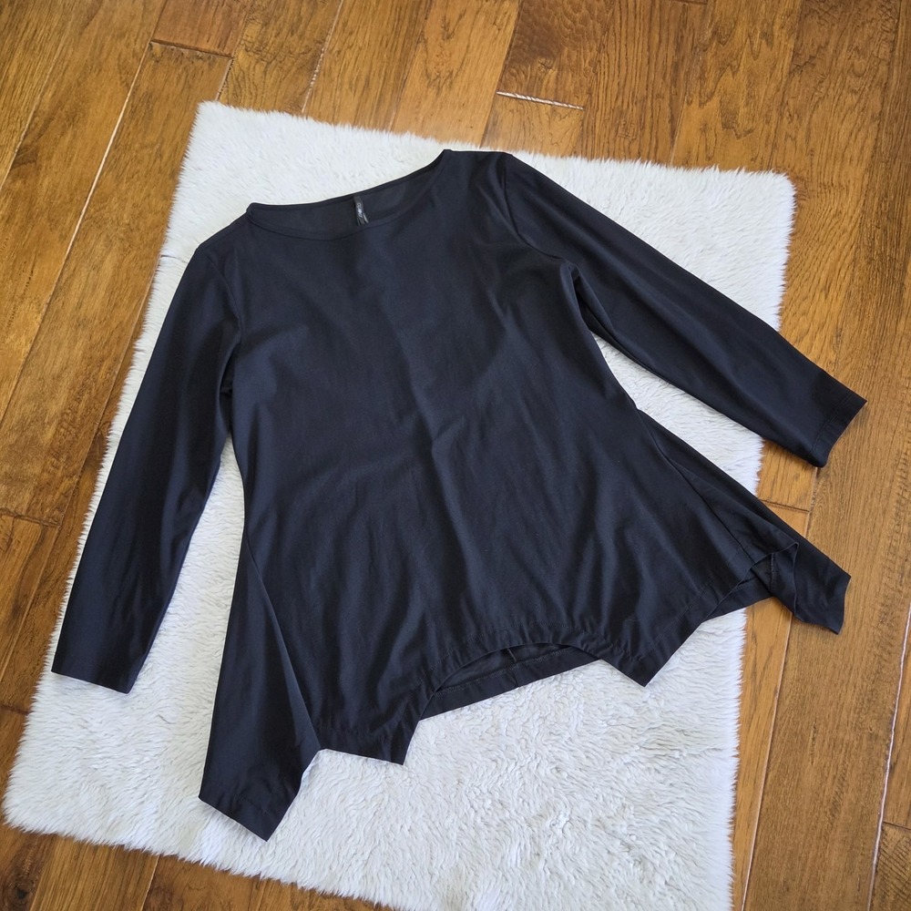 Porto SF Tunic Blouse Top Women's 3 / Large Black Long Sleeve Asymmetrical